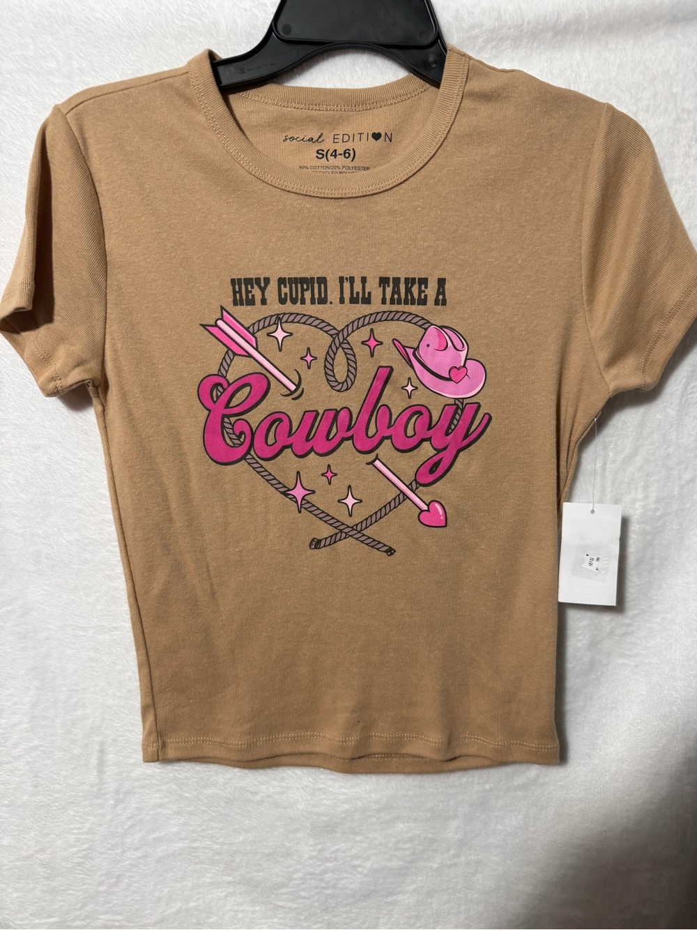 Girls' Tan 'Cowboy' Graphic Tee with Pink Accents